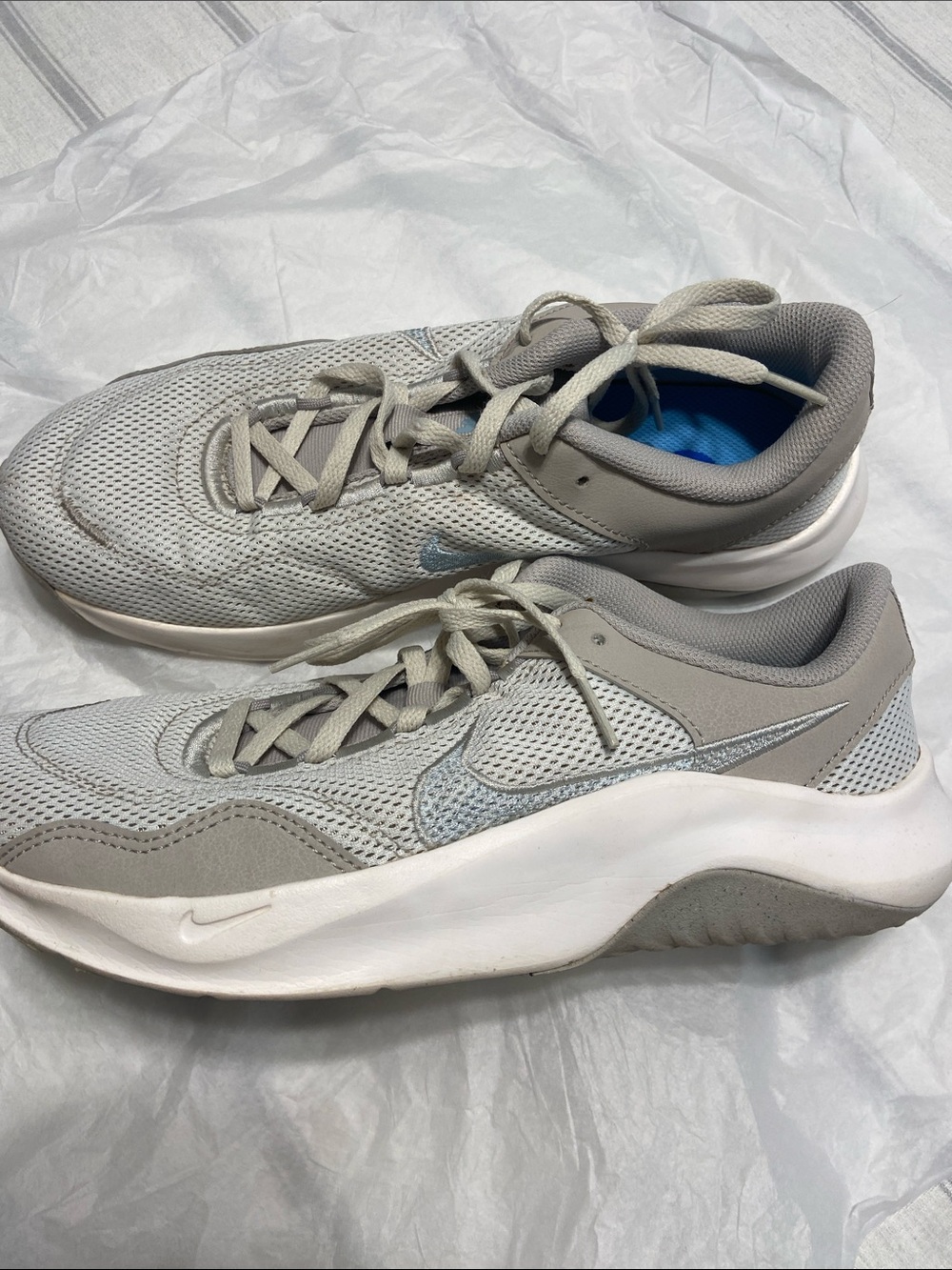 Nike women’s Light tan Mesh Sneaker with Subtle Silver Swoosh